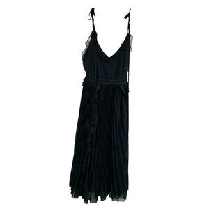 Lulu's Dress Wome's Never a Dull Moment Tie Strap Pleated Midi Black S Fairy NWT